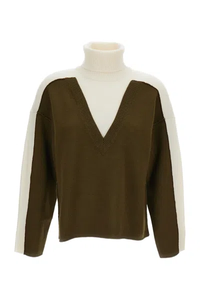 Mm6 Maison Margiela Turtleneck Pullover With Two-tone Color-block Design And Boxy Cut In Brown