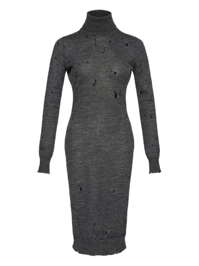 Mm6 Maison Margiela Turtleneck Ribbed Dress In Gray