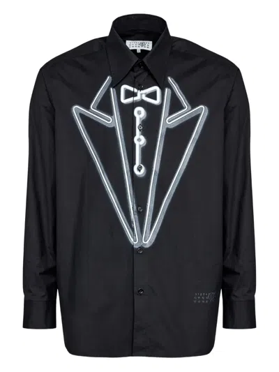 Mm6 Maison Margiela Tuxedo-print Long-sleeves Shirt In Black