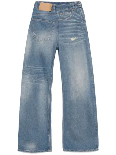 Mm6 Maison Margiela Twist Wide Leg Jeans Woman Blue In Multi