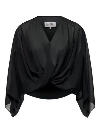 Mm6 Maison Margiela Twisted-front Long-sleeve Blouse In Black