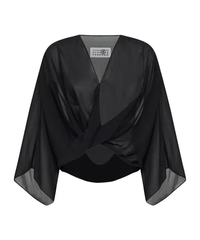 Mm6 Maison Margiela Twisted-front Long-sleeve Blouse In Black