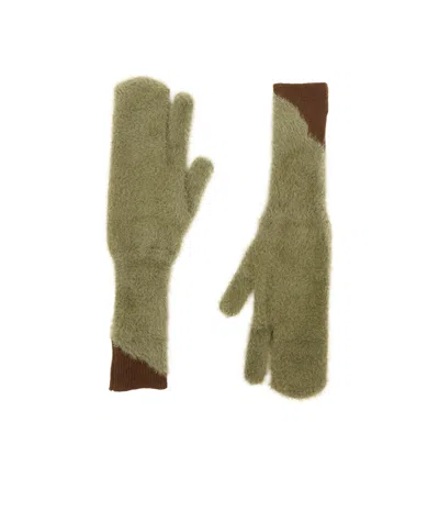 Mm6 Maison Margiela Two-tone Faux-fur Gloves In Green