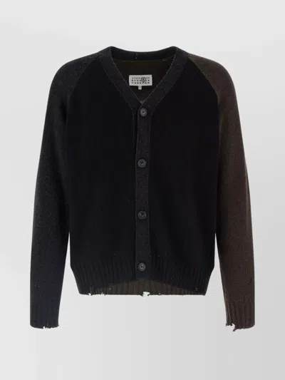 MM6 MAISON MARGIELA TWO-TONE SUEDE PATCH CARDIGAN