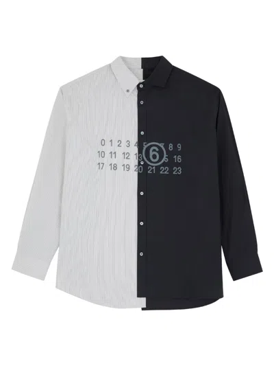 Mm6 Maison Margiela Tailored Black Shirt With Pointed Collar And Button Cuffs In Multi