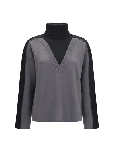 Mm6 Maison Margiela Two-tone Merino Wool Sweater In Gray