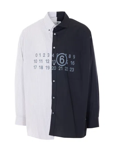 Mm6 Maison Margiela Tailored Black Shirt With Pointed Collar And Button Cuffs In Multi