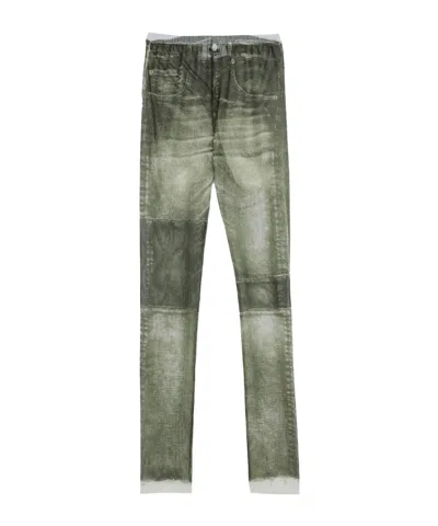 Mm6 Maison Margiela Two-tone Stretch Straight-leg Pants In Green