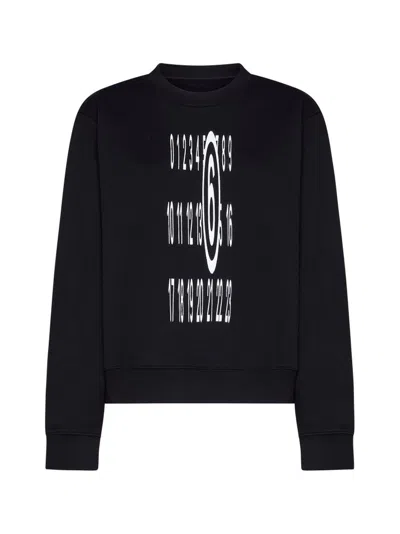 Mm6 Maison Margiela Unbrushed Crewneck Jersey Sweatshirt In Black