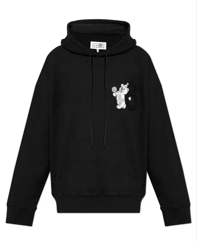 Mm6 Maison Margiela Unbrushed Sweat Jersey Hooded Sweatshirt In Black