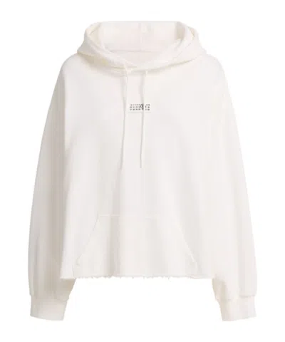 Mm6 Maison Margiela Unbrushed Jersey Hooded Sweatshirt In White