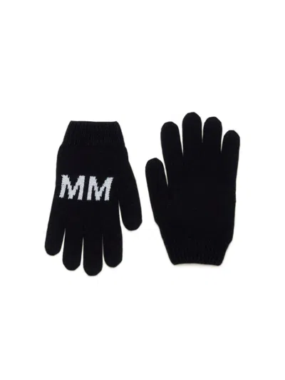 Mm6 Maison Margiela Unisex Knit Gloves With Embroidery In Black