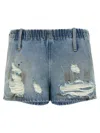 Mm6 Maison Margiela Mm6 By Maison Margiela Used-effect Cotton Denim Shorts With Elastic Waistband In Blue