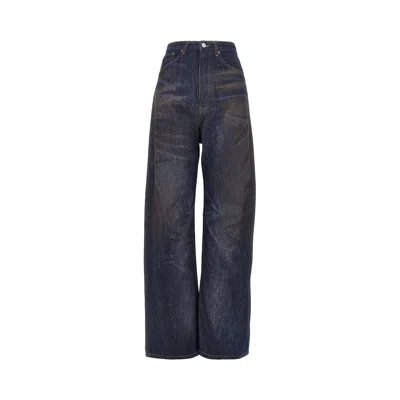 Mm6 Maison Margiela Used Effect Wide Leg Jeans In Blue