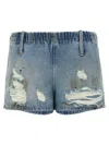 Mm6 Maison Margiela Mm6 By Maison Margiela Used-effect Cotton Denim Shorts With Elastic Waistband In Blue