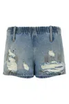 Mm6 Maison Margiela Mm6 By Maison Margiela Used-effect Cotton Denim Shorts With Elastic Waistband In Blue
