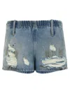 Mm6 Maison Margiela Mm6 By Maison Margiela Used-effect Cotton Denim Shorts With Elastic Waistband In Blue
