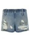 Mm6 Maison Margiela Mm6 By Maison Margiela Used-effect Cotton Denim Shorts With Elastic Waistband In Blue