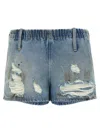 Mm6 Maison Margiela Mm6 By Maison Margiela Used-effect Cotton Denim Shorts With Elastic Waistband In Blue