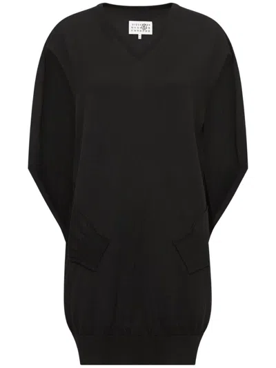 Mm6 Maison Margiela V-neck Cape-design Minidress In Black