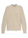 Mm6 Maison Margiela Distressed Ribbed Sweater In Neutral