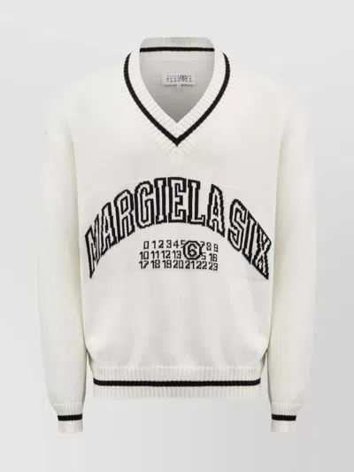 Mm6 Maison Margiela V-neck Cotton And Wool Knitted Cardigan In White