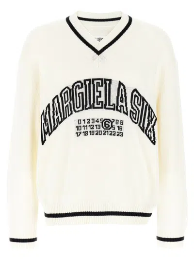 Mm6 Maison Margiela Cotton And Wool Sweater With V-neck In White