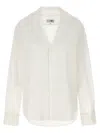 Mm6 Maison Margiela Mm6 By Maison Margiela V-neck Cotton Shirt With Long Cuffed Sleeves In White