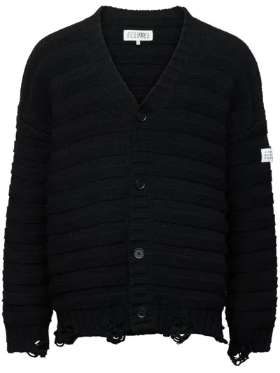 Mm6 Maison Margiela Black Distressed Wool Cardigan
