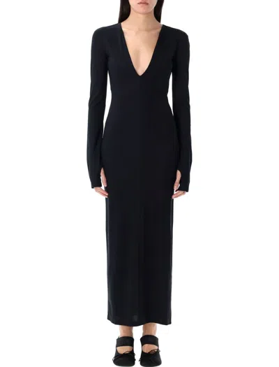 Mm6 Maison Margiela V-neck Long Dress In Black