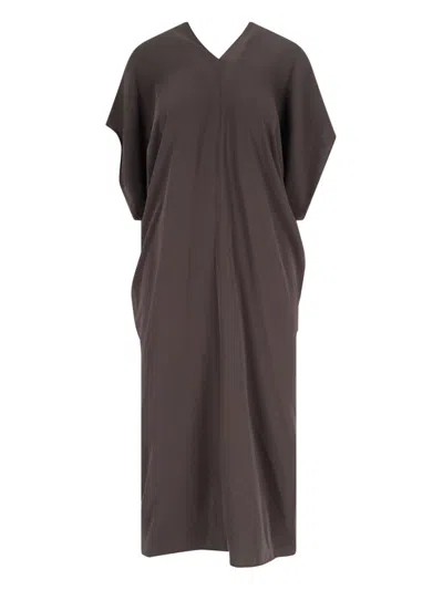 Mm6 Maison Margiela V-neck Midi Dress In Brown