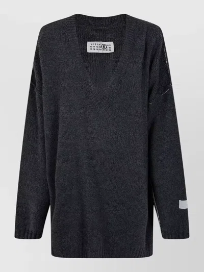 Mm6 Maison Margiela V Neck Relaxed Fit Knit Sweater In Black