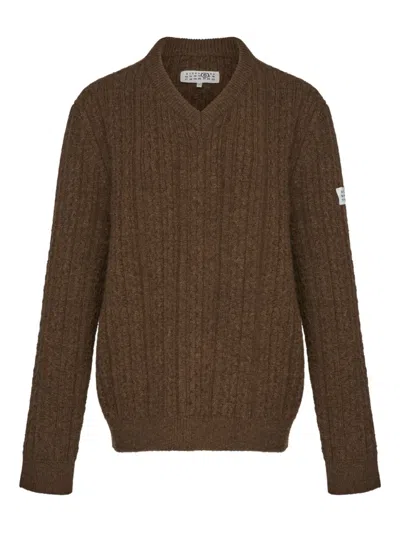 Mm6 Maison Margiela V-neck Ribbed Sweater In Animal Print