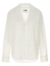 Mm6 Maison Margiela Mm6 By Maison Margiela V-neck Cotton Shirt With Long Cuffed Sleeves In White