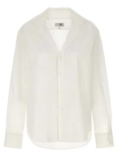 Mm6 Maison Margiela V-neck Shirt With Long Sleeves And Collar In White