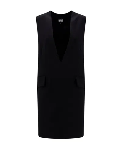 Mm6 Maison Margiela V-neck Sleeveless Short Dress In Black