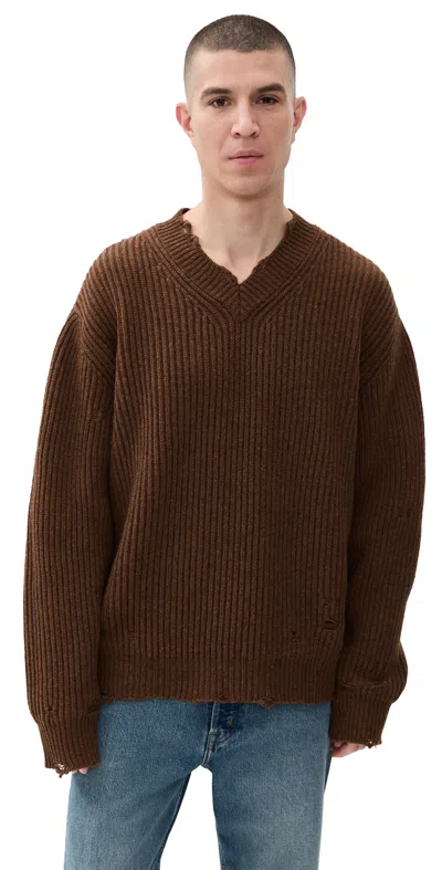 Mm6 Maison Margiela Mm6 V-neck Sweater Brown Melange
