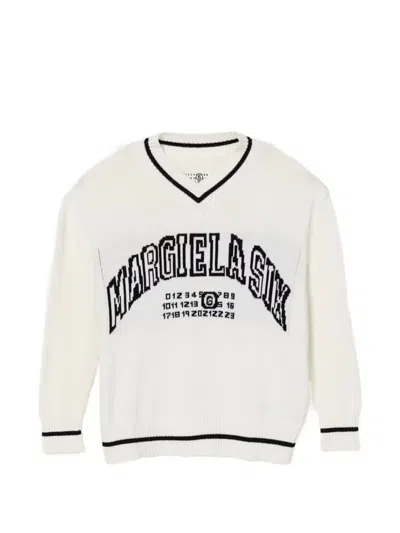 Mm6 Maison Margiela Kids' V-neck Sweater In Neutral