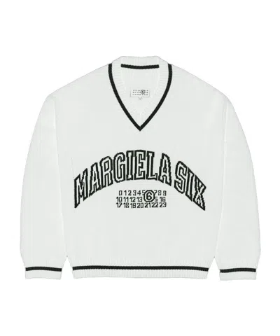 Mm6 Maison Margiela V-neck Sweater In White