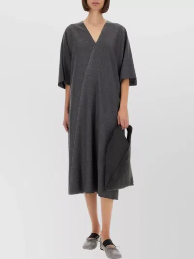 Mm6 Maison Margiela V-neckline Midi Dress Asymmetric Seam