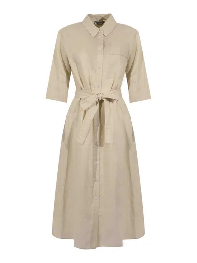 Mm6 Maison Margiela Mmltabella Shirt Dress In Milk Linen In Gray