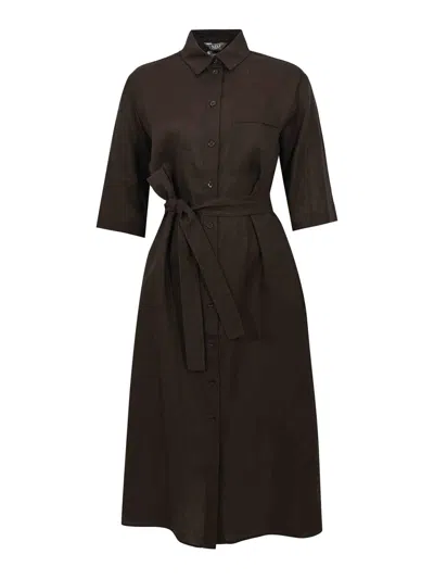 Mm6 Maison Margiela Mmltabella Shirt Dress In Dark Brown Linen