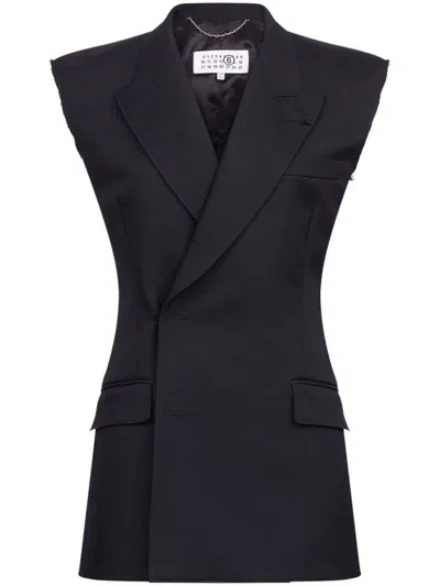 Mm6 Maison Margiela Black Double-breasted Twill Vest