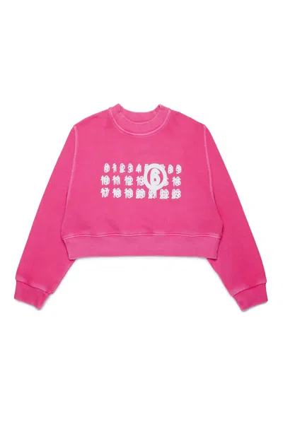 Mm6 Maison Margiela Kids' Numbers-print Cropped Sweatshirt In Pink