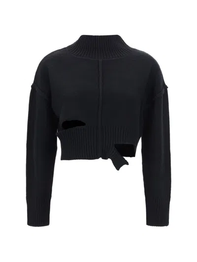Mm6 Maison Margiela Virgin Wool And Acrylic Cut-out Distressed Effect Sweater. In Black