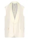 Mm6 Maison Margiela Wool Sleeveless Longline Vest With Shawl Collar In Cream