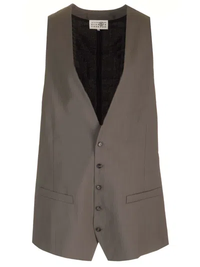 Mm6 Maison Margiela Oversized Wool Suiting Waistcoat In Grey