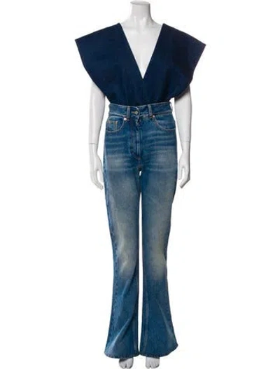 Pre-owned Mm6 Maison Margiela V-neck Jumpsuit In Blue