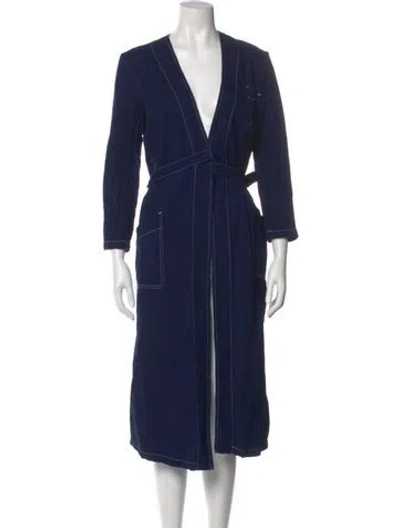Pre-owned Mm6 Maison Margiela V-neck Midi Length Dress In Blue