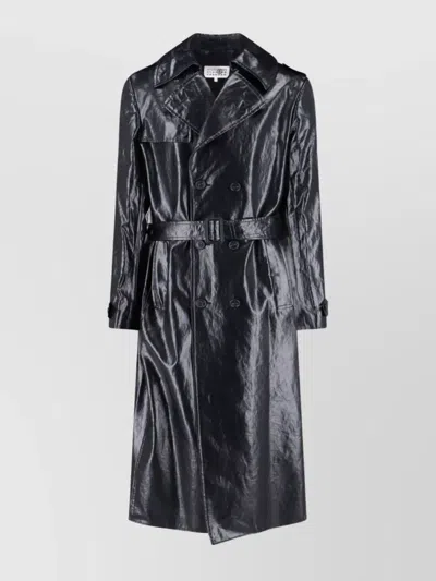 Mm6 Maison Margiela Mm6 By Maison Margiela Black Double-breasted Faux Leather Coat